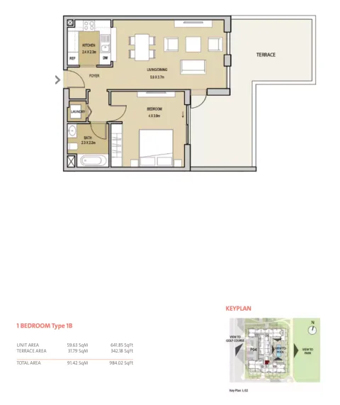 Floor plan, 1 Bed, 984 sq ft