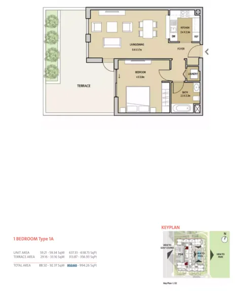 Floor plan, 1 Bed, 953 sq ft