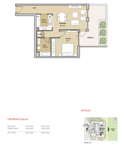 Floor plan, 1 Bed, 1,188 sq ft