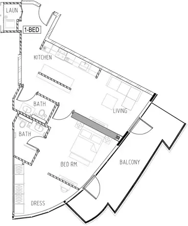 Floor plan, 1 Bed, 1,054 sq ft