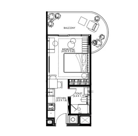 Floor plan, Studio, 407 sq ft
