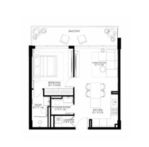 Floor plan, 1 Bed, 805 sq ft