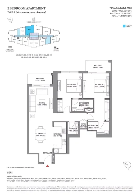 Floor plan, 2 Beds, 1,218 sq ft