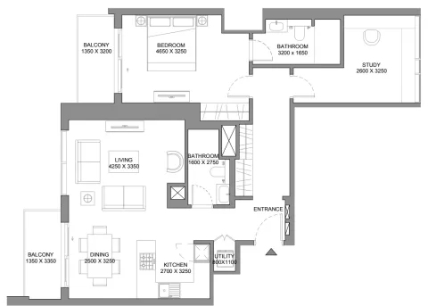 Floor plan, 1 Bed, 1,146 sq ft