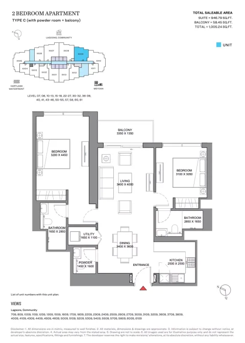 Floor plan, 2 Beds, 1,005 sq ft