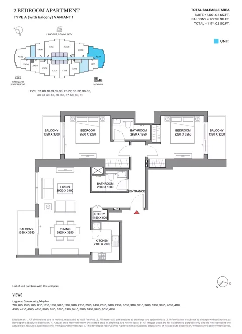 Floor plan, 2 Beds, 1,174 sq ft