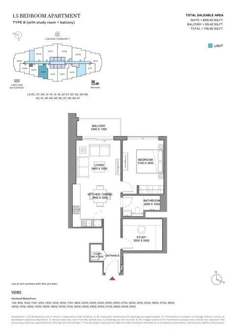 Floor plan, 2 Beds, 718 sq ft