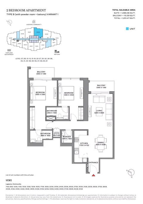 Floor plan, 2 Beds, 1,201 sq ft