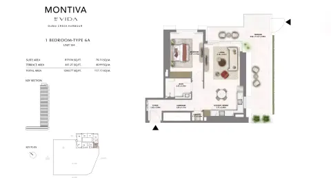 Floor plan, 1 Bed, 1,261 sq ft