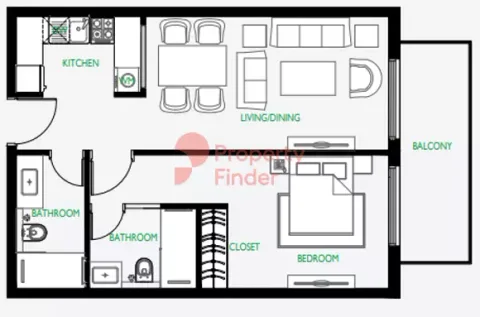 Floor plan, 1 Bed, 682 sq ft