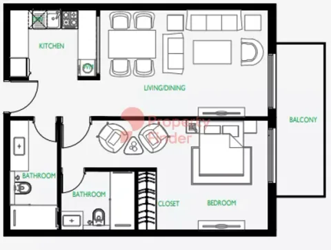 Floor plan, 1 Bed, 776 sq ft
