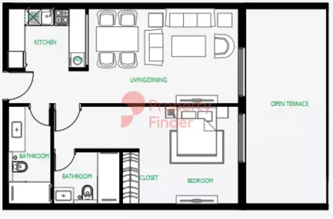 Floor plan, 1 Bed, 926 sq ft