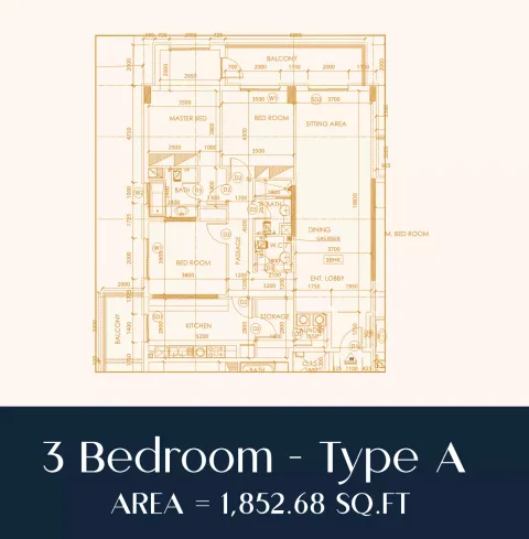 Floor plan, 3 Beds, 1,852 sq ft