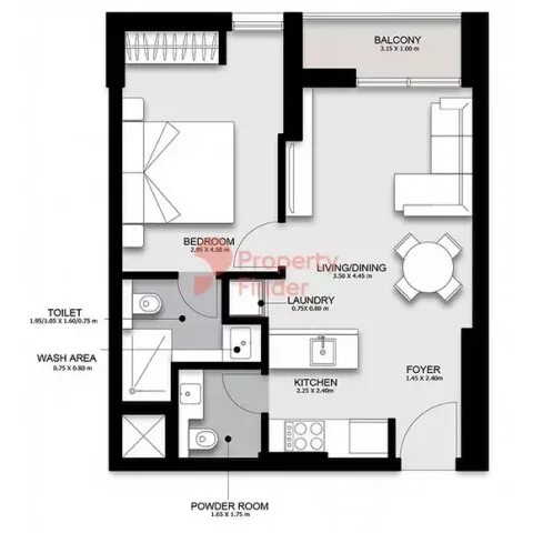 Floor plan, 1 Bed, 0 sq ft
