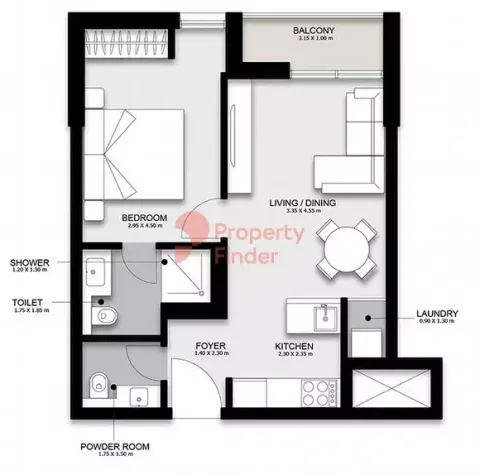 Floor plan, 1 Bed, 0 sq ft