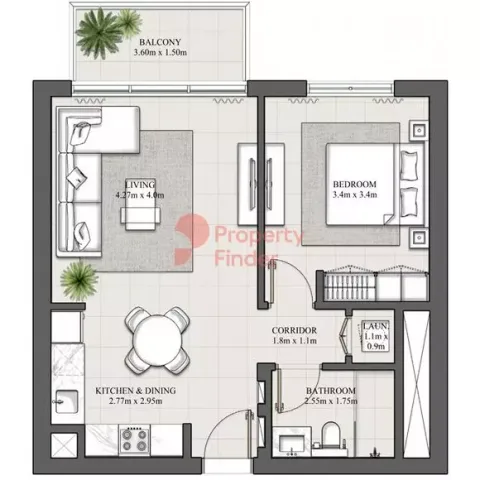 Floor plan, 1 Bed, 675 sq ft