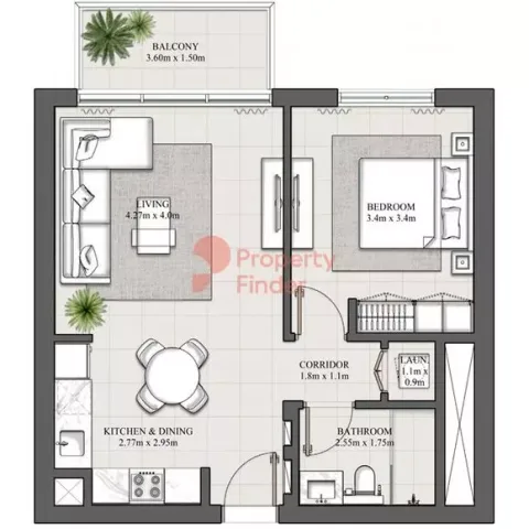 Floor plan, 1 Bed, 675 sq ft