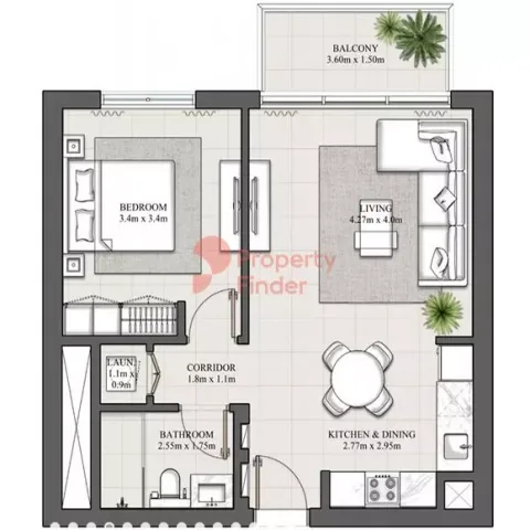 Floor plan, 1 Bed, 675 sq ft
