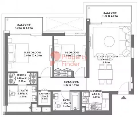 Floor plan, 2 Beds, 1,084 sq ft