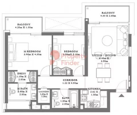 Floor plan, 2 Beds, 1,085 sq ft