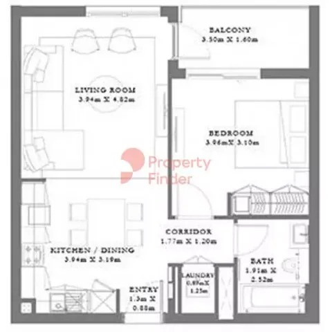 Floor plan, 1 Bed, 710 sq ft