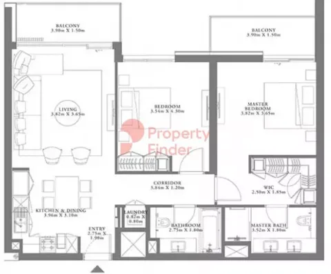 Floor plan, 2 Beds, 1,156 sq ft