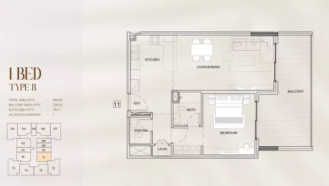 Floor plan, 1 Bed, 935 sq ft