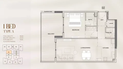 Floor plan, 1 Bed, 952 sq ft