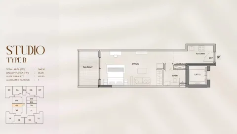 Floor plan, Studio, 546 sq ft