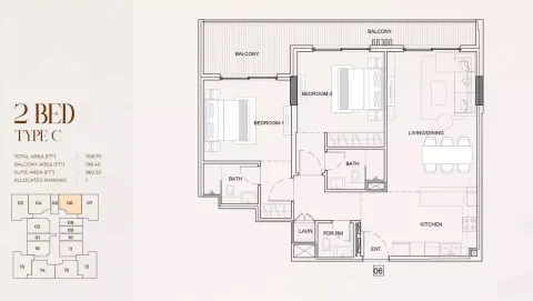 Floor plan, 2 Beds, 1,158 sq ft