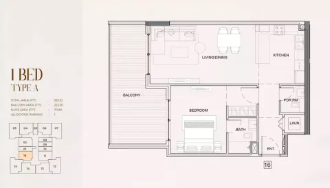 Floor plan, 1 Bed, 935 sq ft