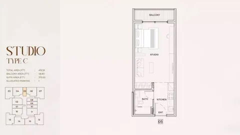 Floor plan, Studio, 419 sq ft
