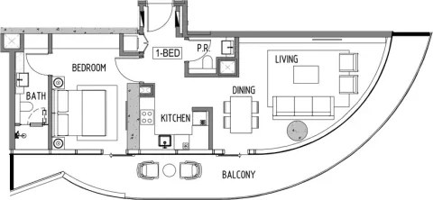 Floor plan, 1 Bed, 1,038 sq ft