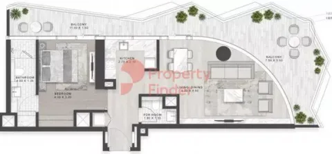 Floor plan, 1 Bed, 1,073 sq ft