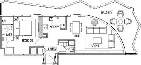 Floor plan, 1 Bed, 1,072 sq ft