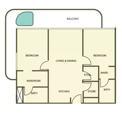 Floor plan, 2 Beds, 1,313 sq ft