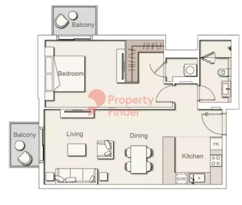 Floor plan, 1 Bed, 830 sq ft