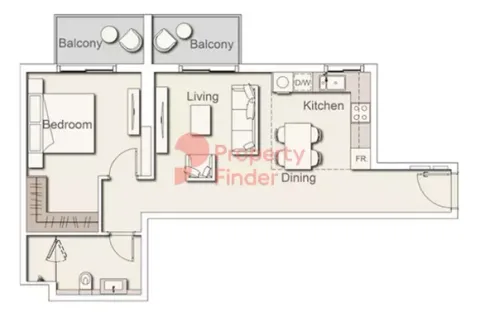Floor plan, 1 Bed, 747 sq ft