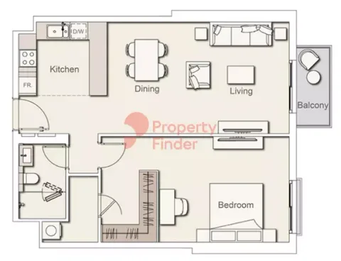 Floor plan, 1 Bed, 813 sq ft