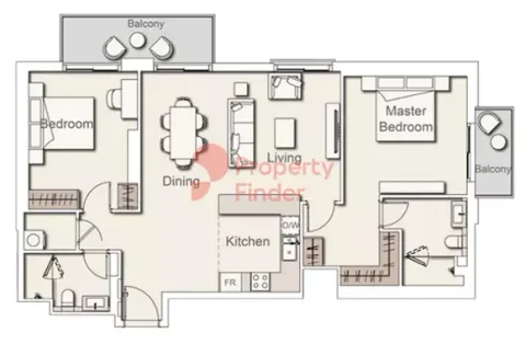 Floor plan, 2 Beds, 1,180 sq ft