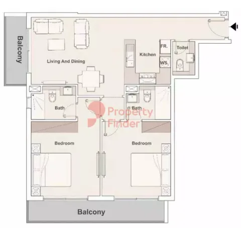 Floor plan, 2 Beds, 0 sq ft