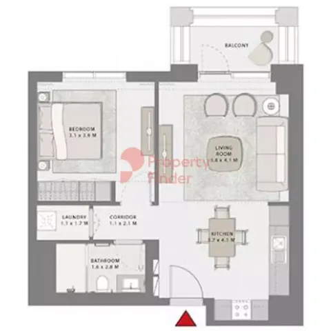 Floor plan, 1 Bed, 717 sq ft