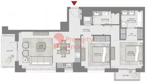 Floor plan, 2 Beds, 1,057 sq ft