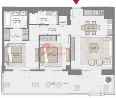 Floor plan, 2 Beds, 1,311 sq ft
