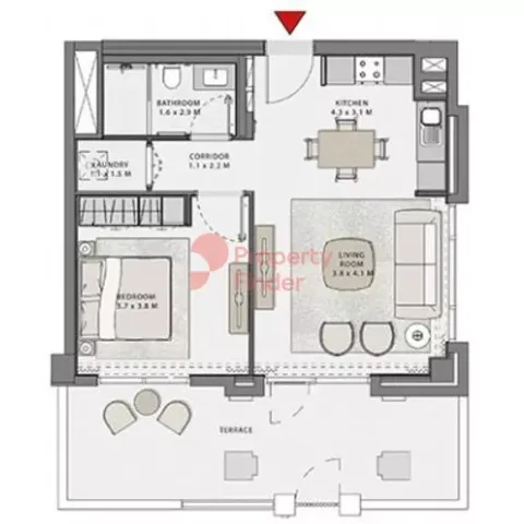 Floor plan, 1 Bed, 874 sq ft