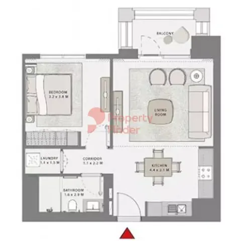 Floor plan, 1 Bed, 711 sq ft