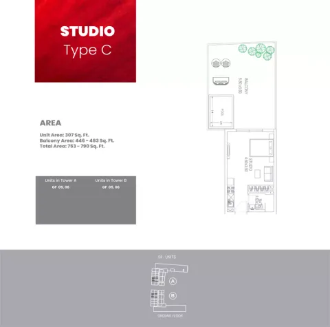 Floor plan, Studio, 753 sq ft