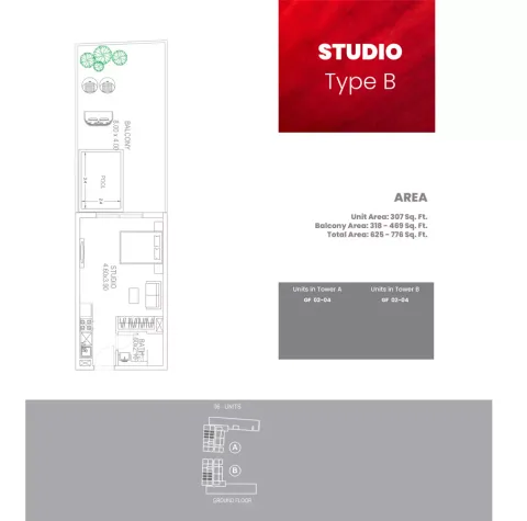 Floor plan, Studio, 625 sq ft