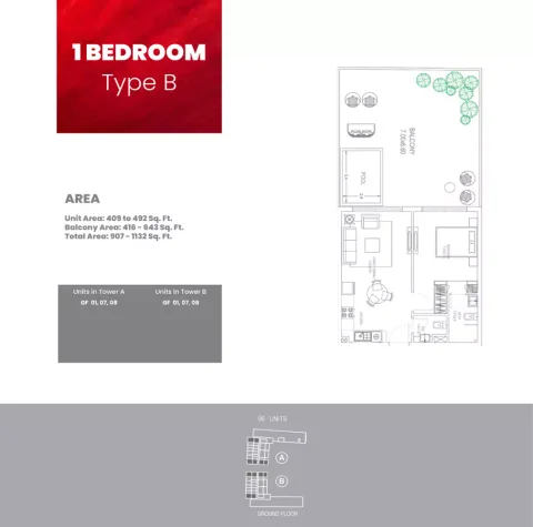 Floor plan, 1 Bed, 907 sq ft