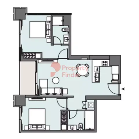 Floor plan, 2 Beds, 905 sq ft